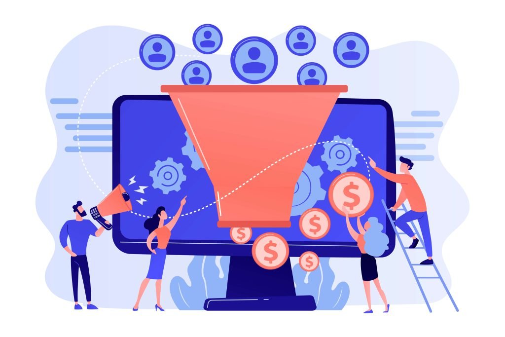 illustration of a group of people collecting clients