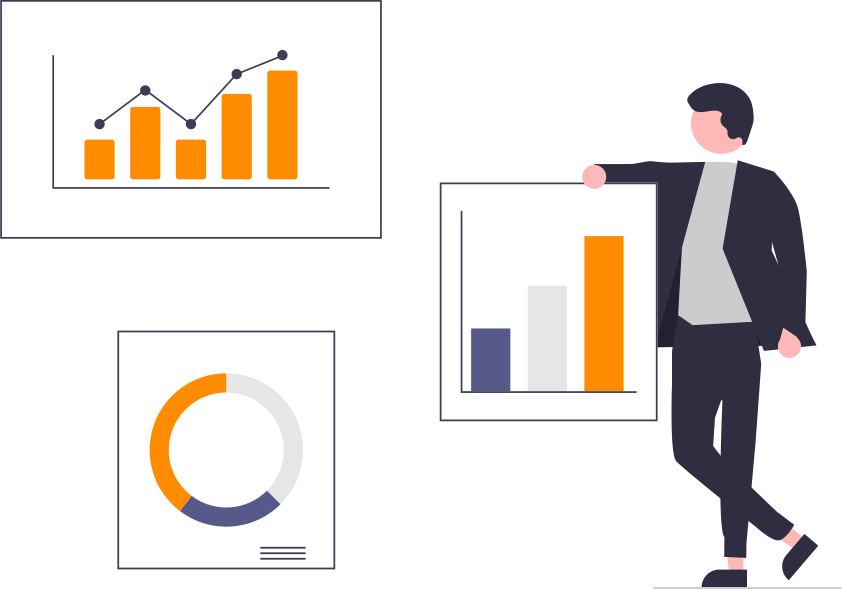 man looking at 3 graphs