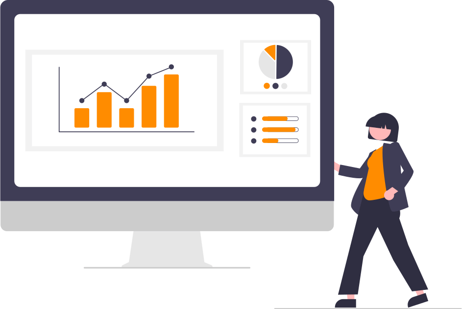 digital marketing pc with marketing graphs